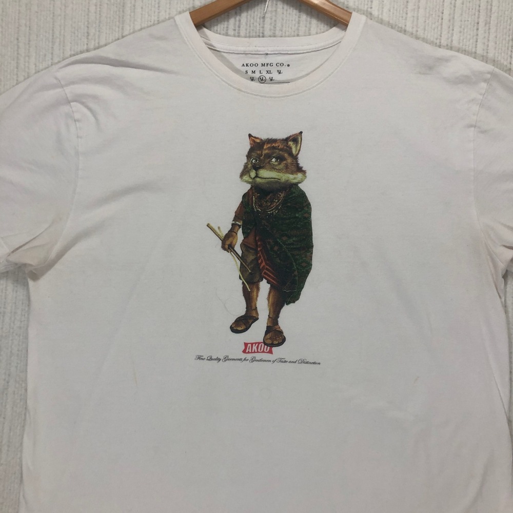 AKOO MFG CO Graphic T Shirt White Cotton Fox Print Short Sleeve Mens XL